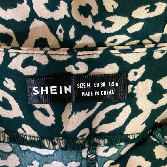 Shein Green Beige Leopard Animal Print Satin Zipper Chic Midi Slip Skirt Size 6 - Picture 5 of 6